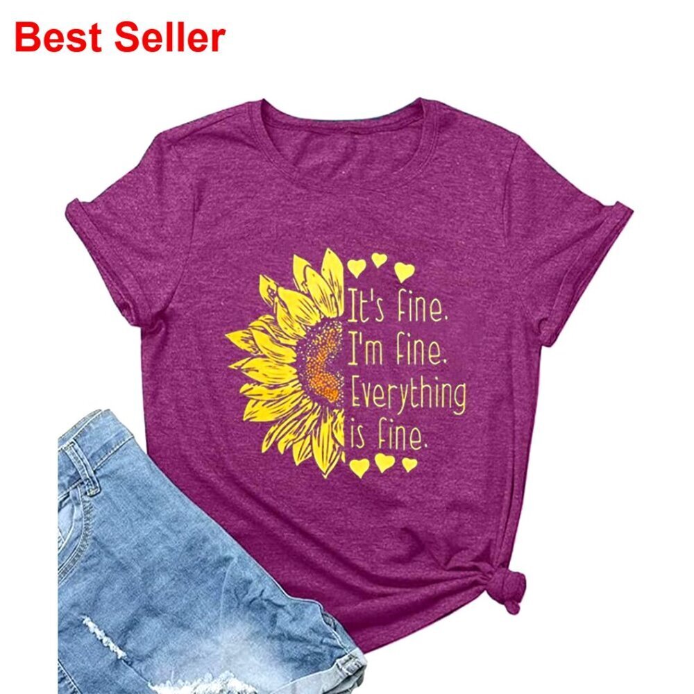 Women's Sunflower Graphic Tee Short Sleeve Cotton Blend Casual Top